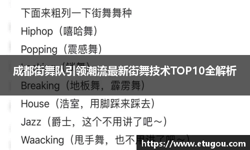 成都街舞队引领潮流最新街舞技术TOP10全解析
